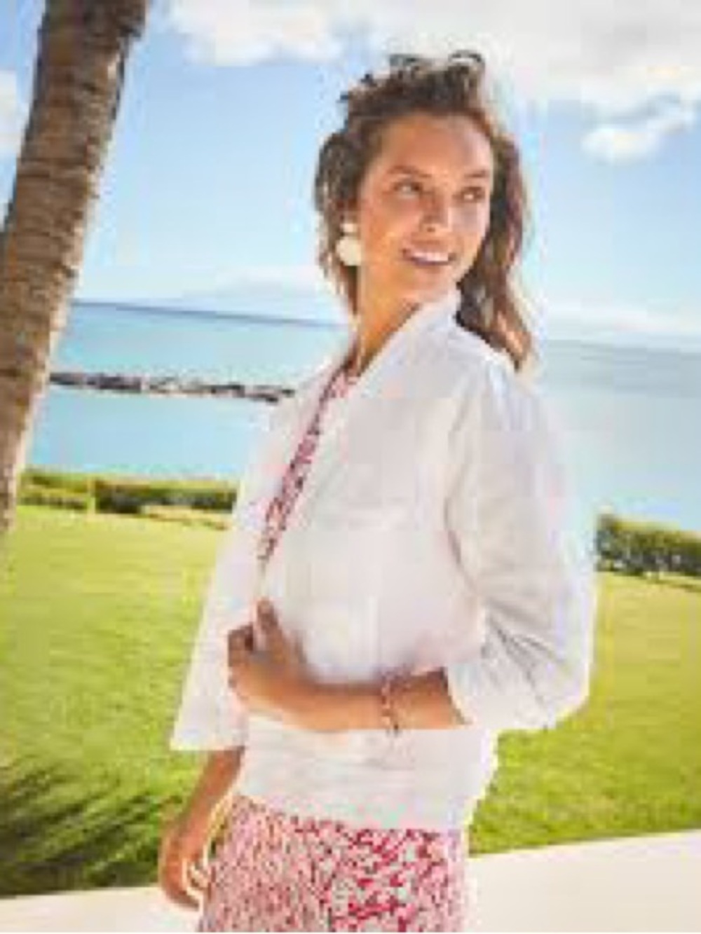 Tommy Bahama Women's Two Palms Linen Raw Edge Jacket in White - Picture 11 of 11